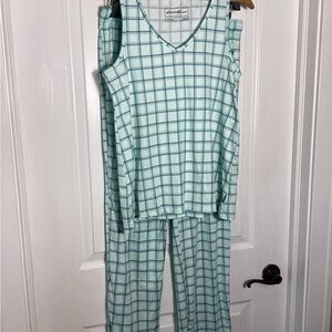4 piece Eddie Bauer Light Blue/teal plaid and solid sleepwear set